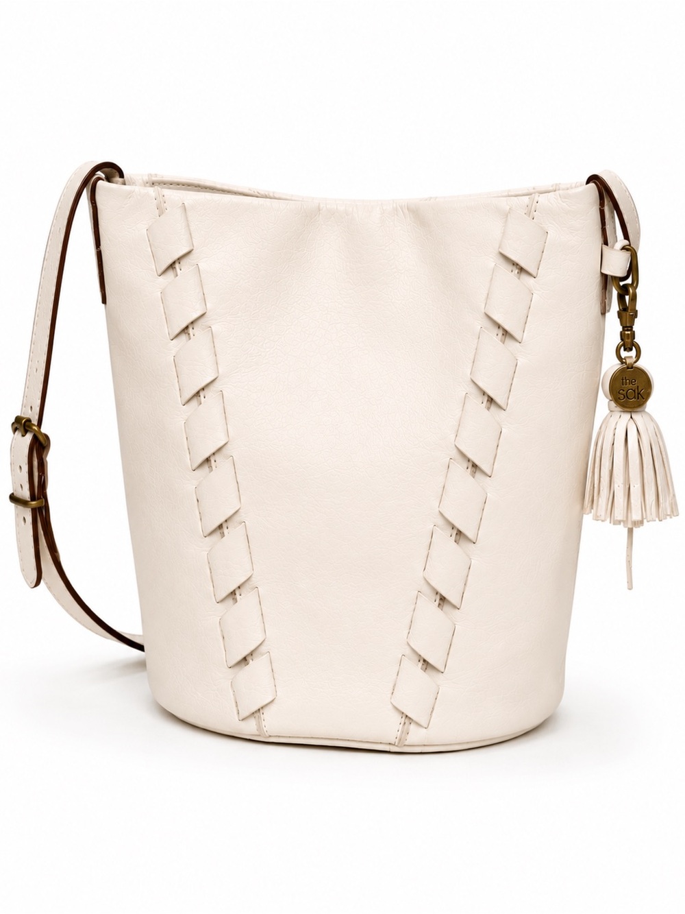 The Sak Cream Leather Bucket Bag Tassel Shoulder Bag Boho Minimalist - Picture 2 of 13